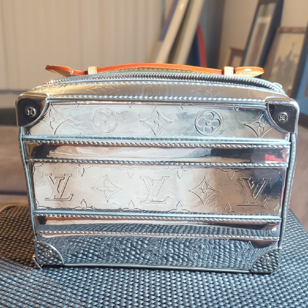 Louis Vuitton Silver Mirror Monogram Soft Trunk Shoulder Bag with Tan Accents